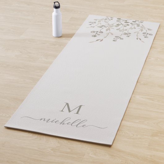 Personalized Botanical Watercolor Monogram Gray ヨガマット (インサイチュ)