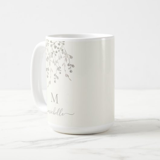 Personalized Botanical Watercolor Monogram Ivory コーヒーマグカップ (正面左)