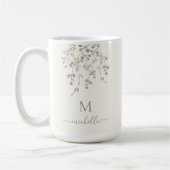 Personalized Botanical Watercolor Monogram Ivory コーヒーマグカップ (左)