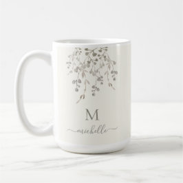 Personalized Botanical Watercolor Monogram Ivory コーヒーマグカップ