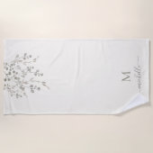 Personalized Botanical Watercolor Monogram Ivory ビーチタオル (正面)