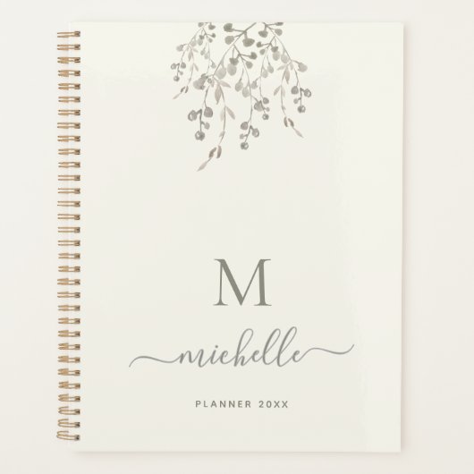 Personalized Botanical Watercolor Monogram Ivory プランナー手帳 (正面)