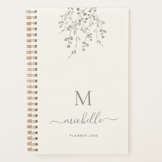 Personalized Botanical Watercolor Monogram Ivory プランナー手帳 (正面)