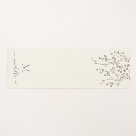 Personalized Botanical Watercolor Monogram Ivory ヨガマット (正面(横))