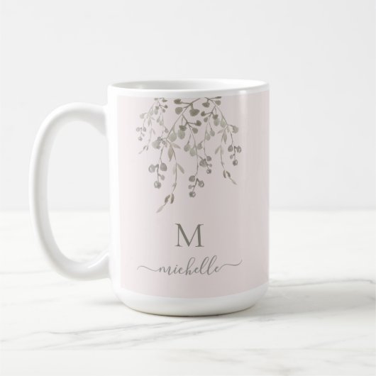 Personalized Botanical Watercolor Monogram Pink コーヒーマグカップ (左)