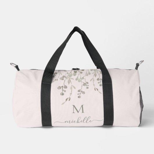 Personalized Botanical Watercolor Monogram Pink ダッフルバッグ (正面)