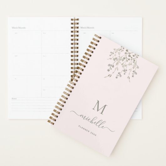 Personalized Botanical Watercolor Monogram Pink プランナー手帳 (ディスプレー)