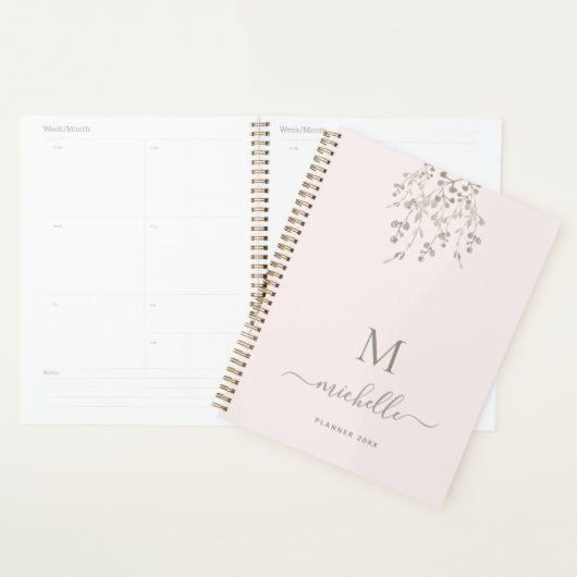 Personalized Botanical Watercolor Monogram Pink プランナー手帳 (ディスプレー)
