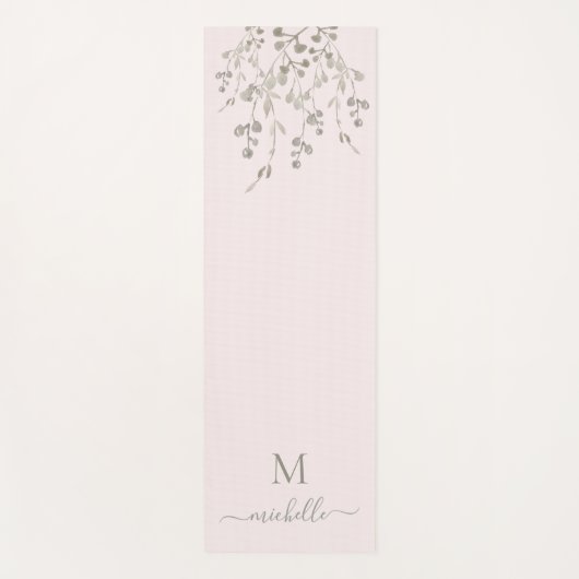 Personalized Botanical Watercolor Monogram Pink ヨガマット (正面)