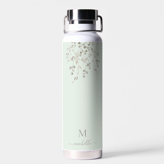 Personalized Botanical Watercolor Monogram Sage ウォーターボトル (背面)