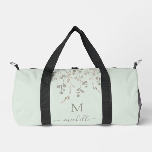 Personalized Botanical Watercolor Monogram Sage ダッフルバッグ (正面)