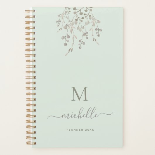 Personalized Botanical Watercolor Monogram Sage プランナー手帳 (正面)