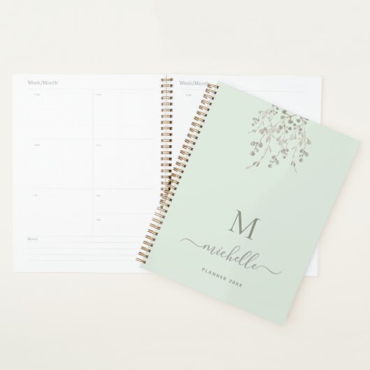 Personalized Botanical Watercolor Monogram Sage プランナー手帳 (ディスプレー)