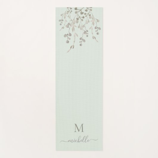 Personalized Botanical Watercolor Monogram Sage ヨガマット (正面)