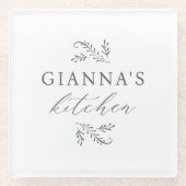 Personalized Botanical Your Name's Kitchen ガラスコースター (正面)