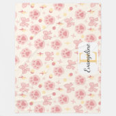 Personalized Bow Aesthetic Pattern Girl Cat Pink フリースブランケット (正面)