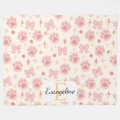 Personalized Bow Aesthetic Pattern Girl Cat Pink フリースブランケット (正面(横))