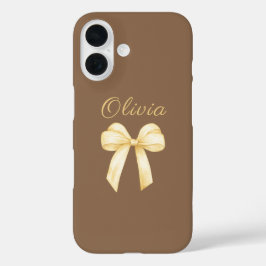Personalized Bow Brown Aesthetic Coquette iPhone 16ケース