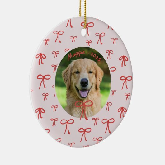 Personalized Bow Pattern Pet Photo Ornament  セラミックオーナメント (右)