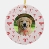 Personalized Bow Pattern Pet Photo Ornament  セラミックオーナメント (正面)