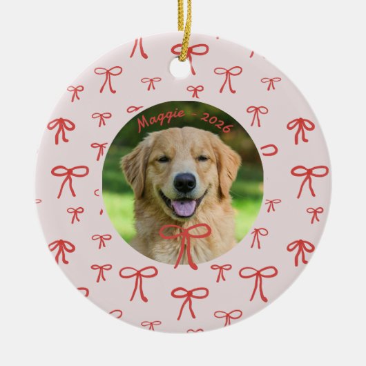 Personalized Bow Pattern Pet Photo Ornament セラミックオーナメント (正面)