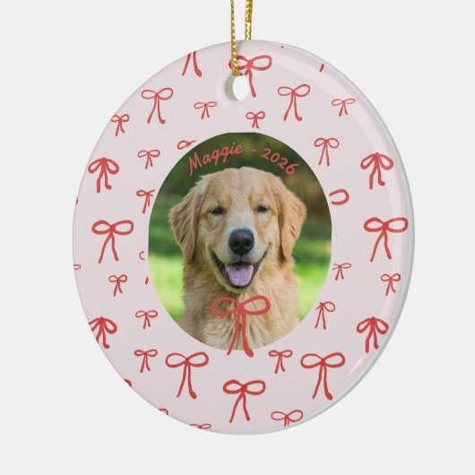 Personalized Bow Pattern Pet Photo Ornament  セラミックオーナメント (左)