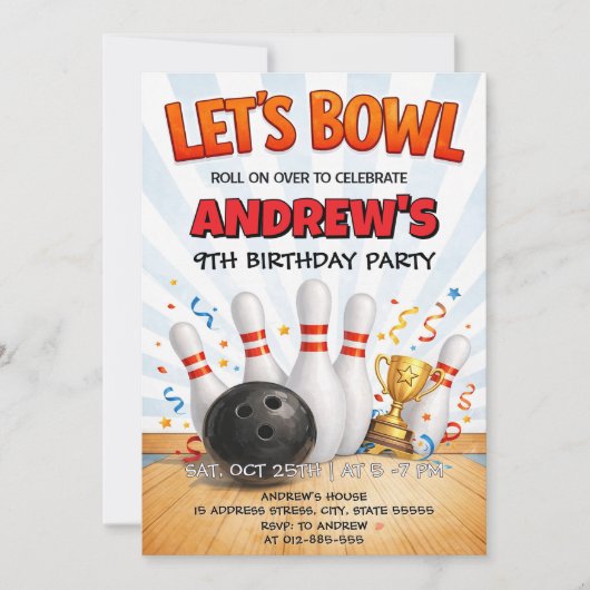 Personalized Bowling Birthday Party 招待状 (正面)