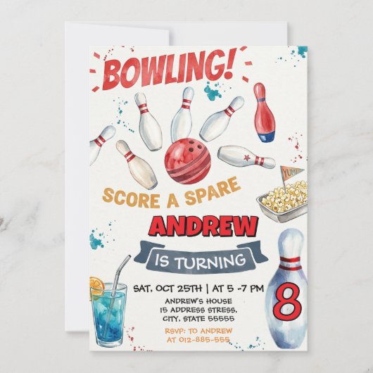 Personalized Bowling Birthday Party for kid 招待状 (正面)