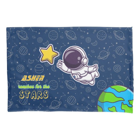 Personalized Boy Astronaut, Star & Space Explorer  枕カバー (正面左)