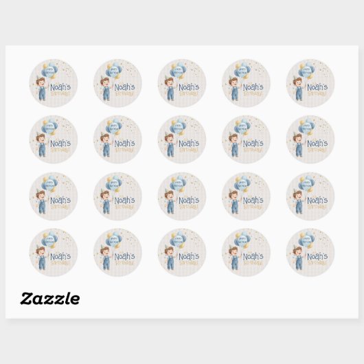 Personalized Boy Birthday Party Sticker ラウンドシール (シート)