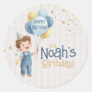 Personalized Boy Birthday Party Sticker ラウンドシール