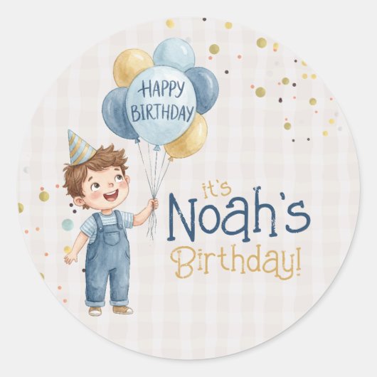 Personalized Boy Birthday Party Sticker ラウンドシール (正面)