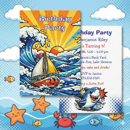 Personalized Boy's Nautical Birthday Party 招待状
