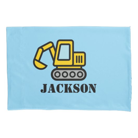 Personalized boy's room excavator pillow case 枕カバー (正面)
