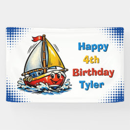 Personalized Boy's Sailboat Themed Birthday Party 横断幕