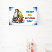 Personalized Boy's Sailboat Themed Birthday Party 横断幕 (インサイチュ)