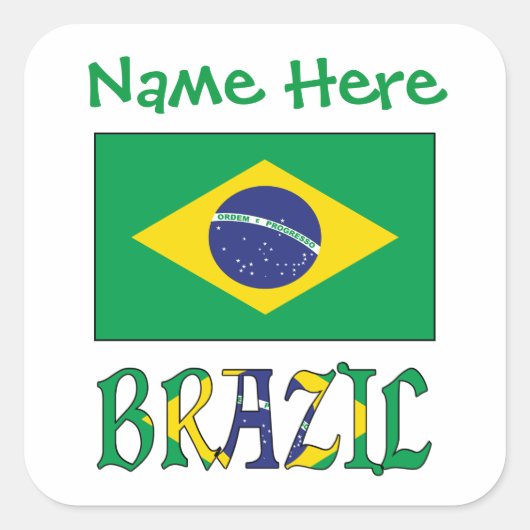 Personalized Brazil Flag Square Label スクエアシール (正面)