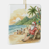 Personalized Brazilian Santa on Beach Christmas セラミックオーナメント (右)