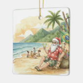 Personalized Brazilian Santa on Beach Christmas セラミックオーナメント (左)