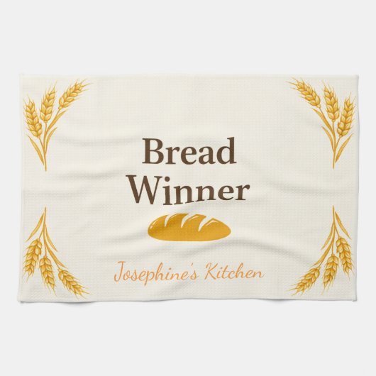 Personalized Bread Winner Trendy Elegant Tea Towel キッチンタオル (横)