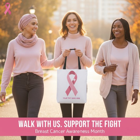 Personalized Breast Cancer Awareness Pink Ribbon トートバッグ