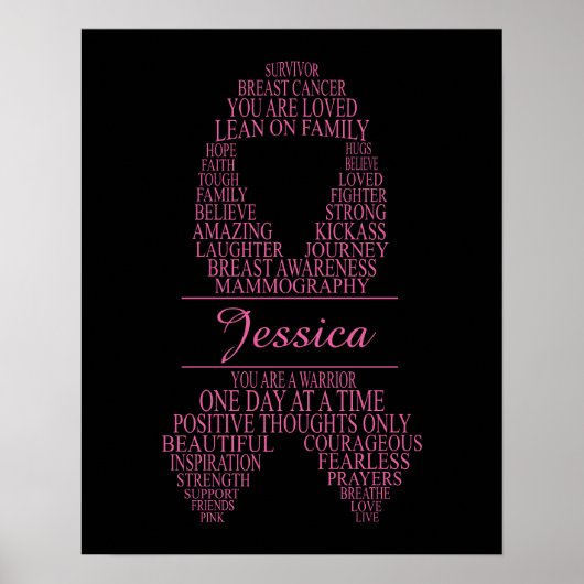 Personalized Breast Cancer Ribbon Wall Art ポスター (正面)