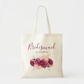 Personalized Bridesmaid Floral Burgundy Blush トートバッグ (正面)