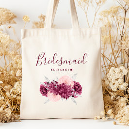 Personalized Bridesmaid Floral Burgundy Blush トートバッグ