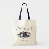 Personalized Bridesmaid Floral Navy Blue Purple トートバッグ (正面)
