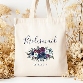 Personalized Bridesmaid Floral Navy Blue Purple トートバッグ
