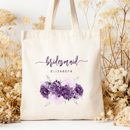 Personalized Bridesmaid Floral Purple Lilac Silver トートバッグ
