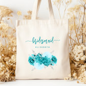 Personalized Bridesmaid Floral Turquoise Silver トートバッグ
