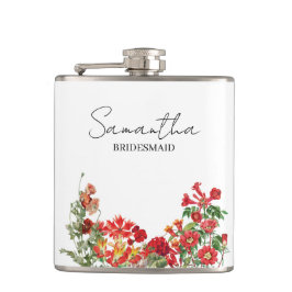 Personalized Bridesmaid Red Floral Wedding フラスク