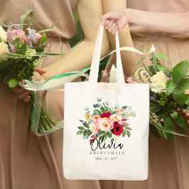 Personalized Bridesmaid Tote | Red Roses Pink トートバッグ